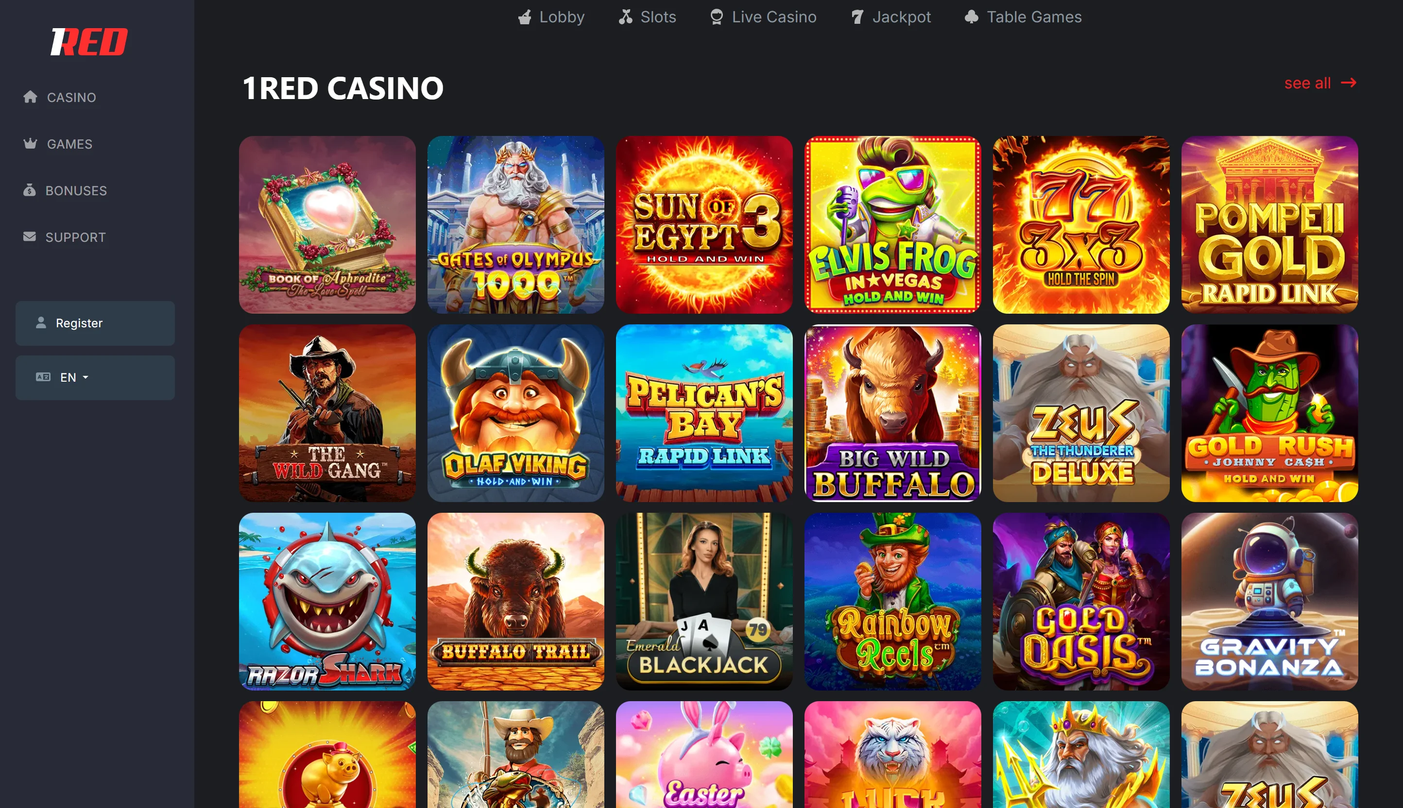 1RED Casino Games Screenshot