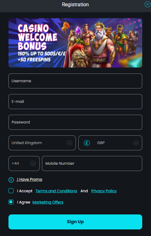 Cosmobet Casino login screenshot