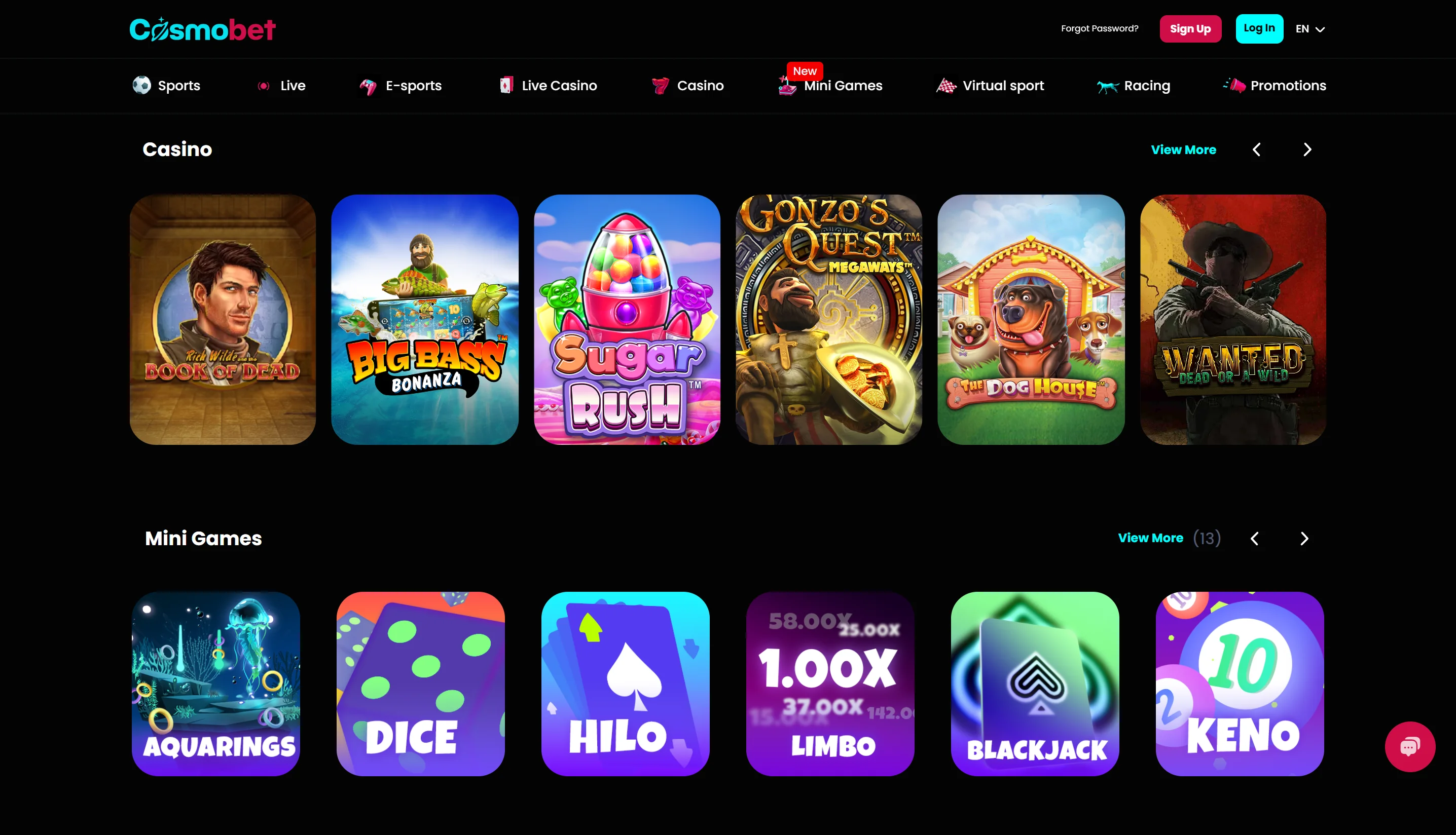 Cosmobet Casino Games Screenshot