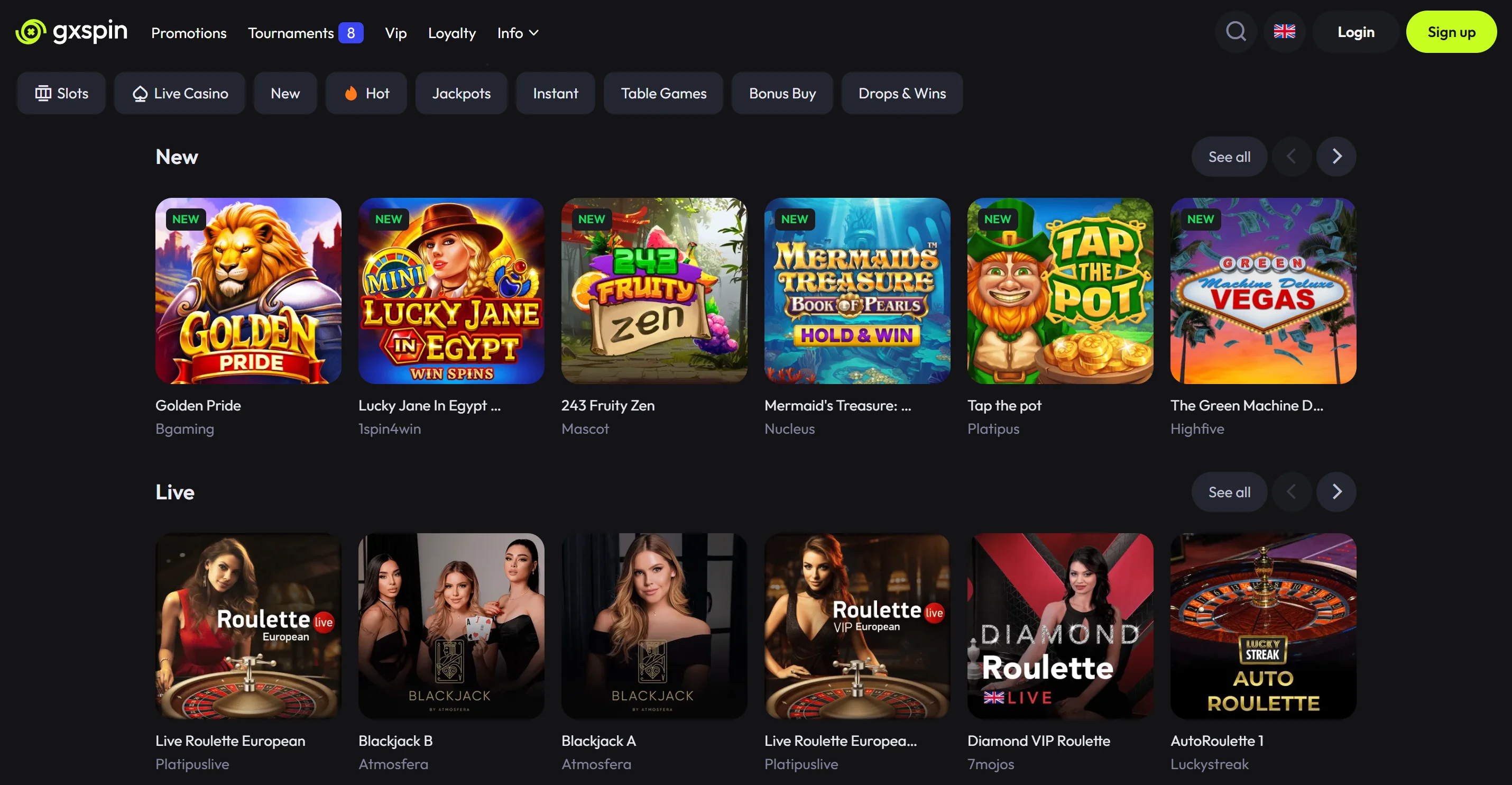 Gxspin Casino Games Screenshot