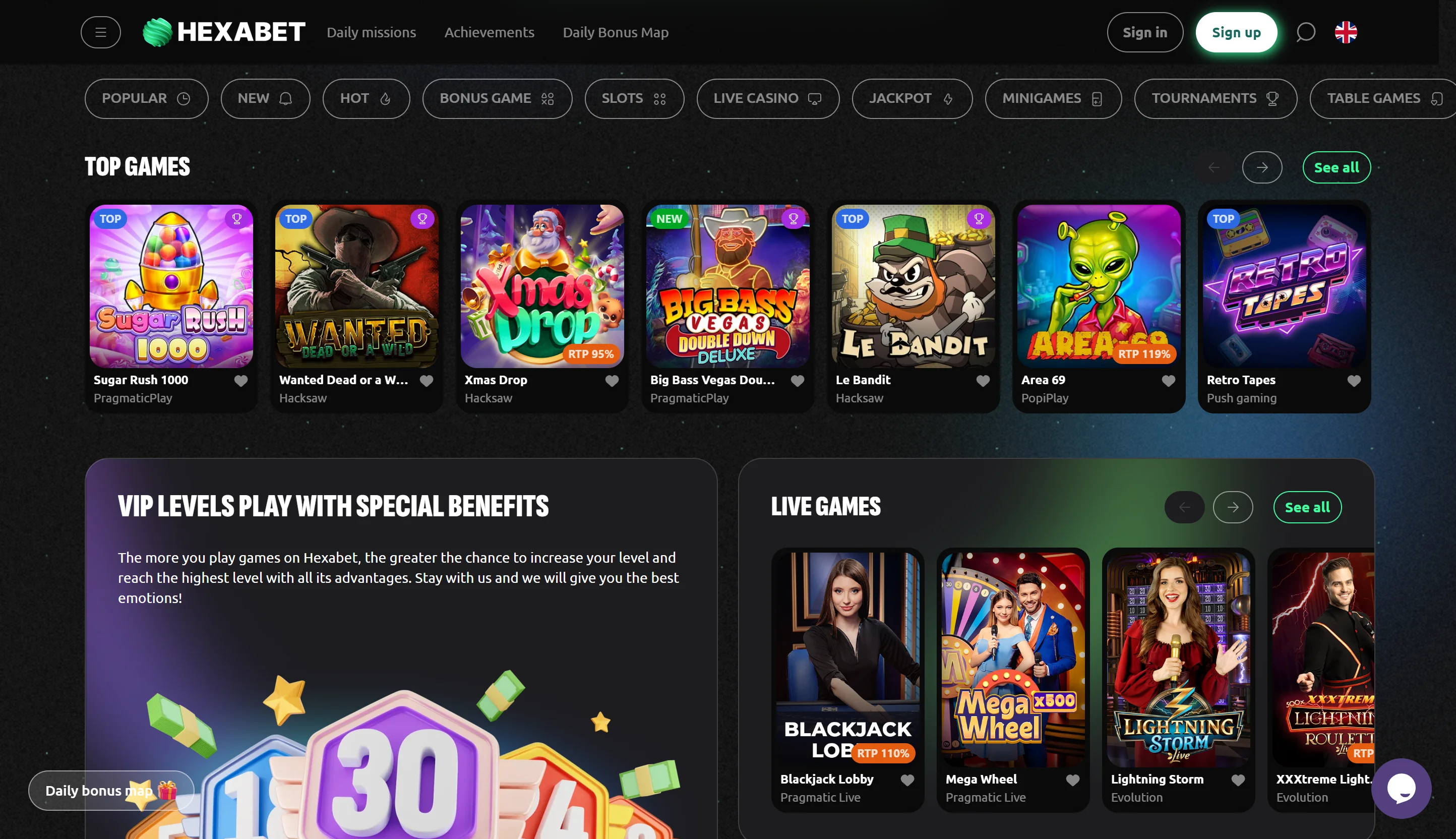 Hexabet Casino Games Screenshot