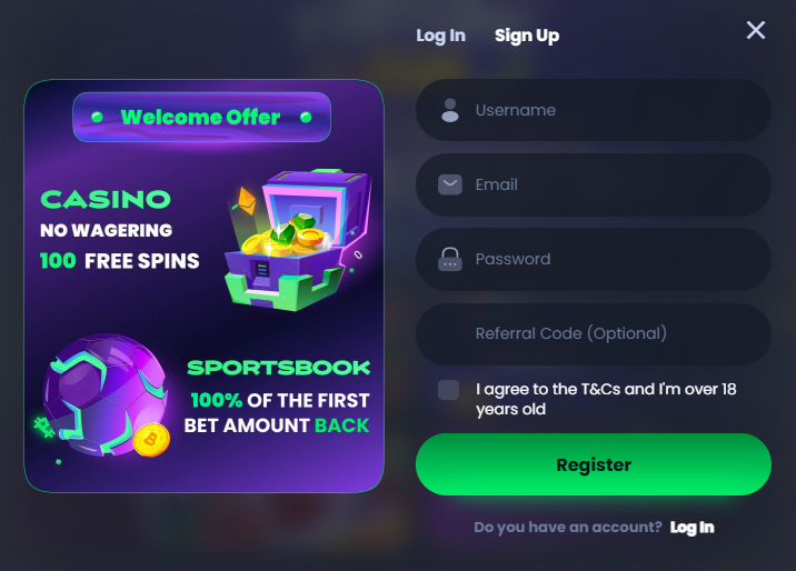 Jackbit Casino login screenshot