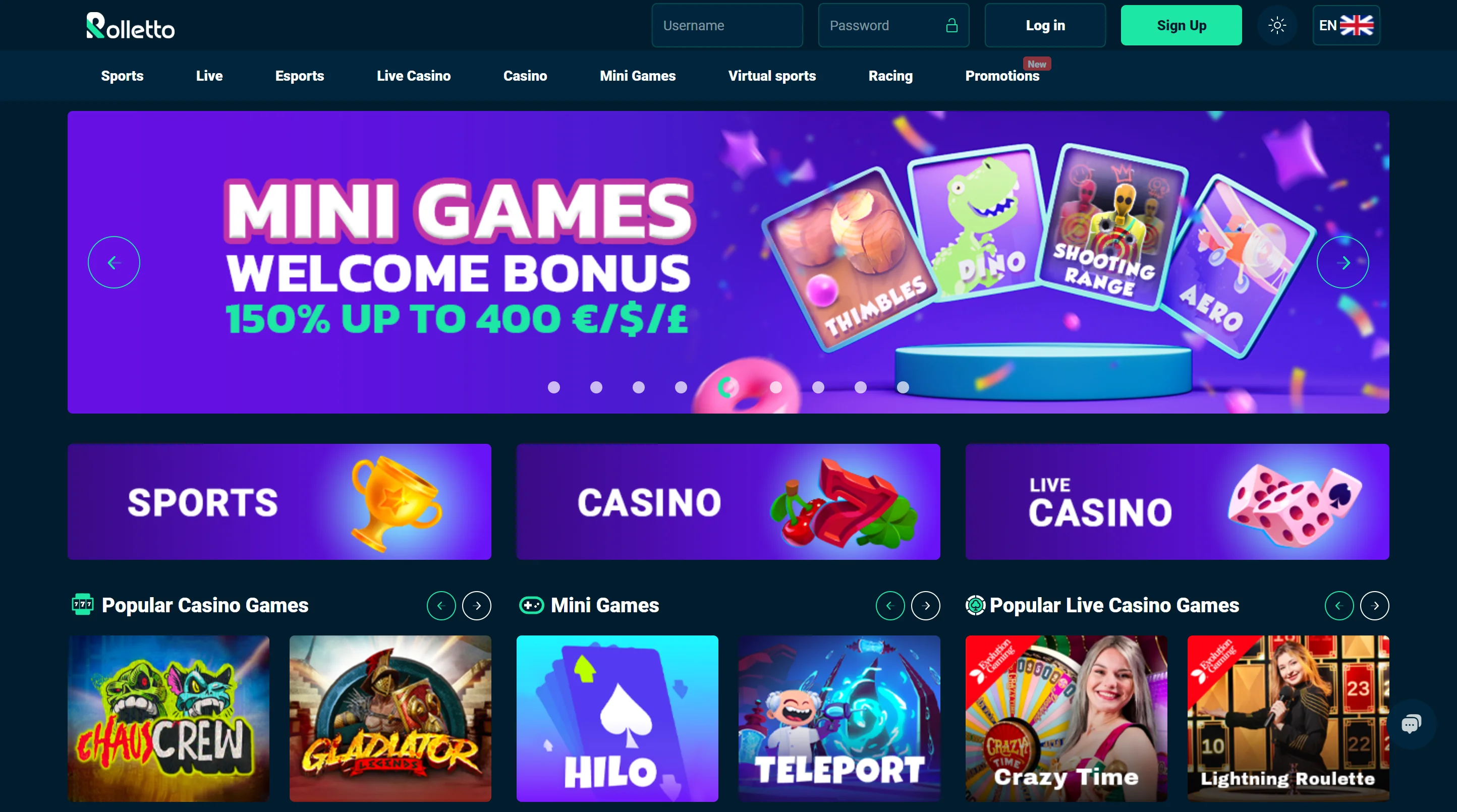 Rolletto Casino Screenshot