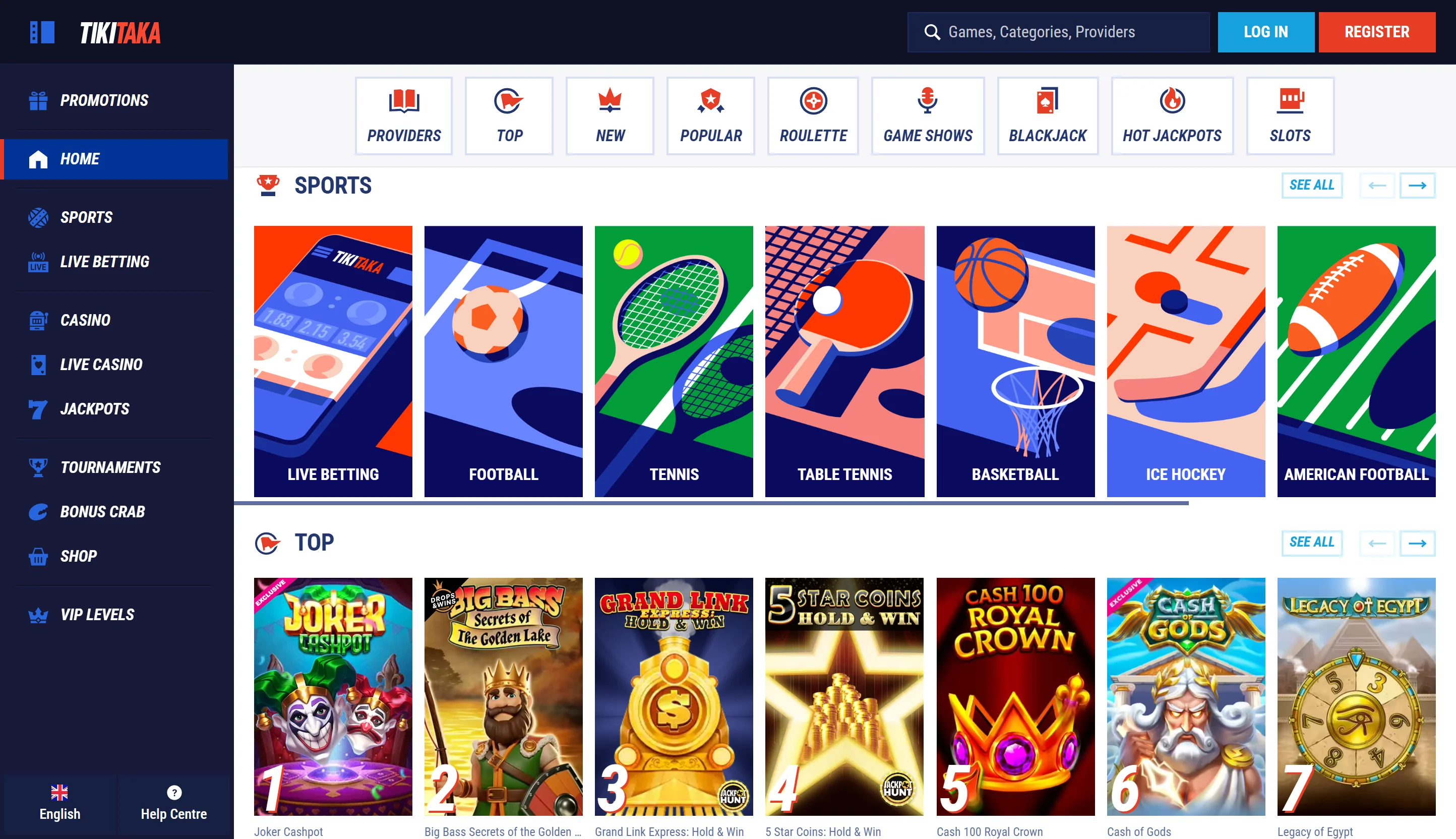 TikiTaka Casino Games Screenshot