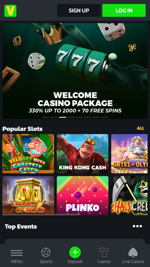 Velobet Casino mobile screenshot